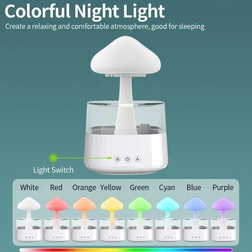 CJC Colors Desk Drop Mist, Humidifier LED Water Rain Oil Fountain 7 450ml Relax Bedside Sleep Light, Cloud Aromatherapy Essential Diffuser