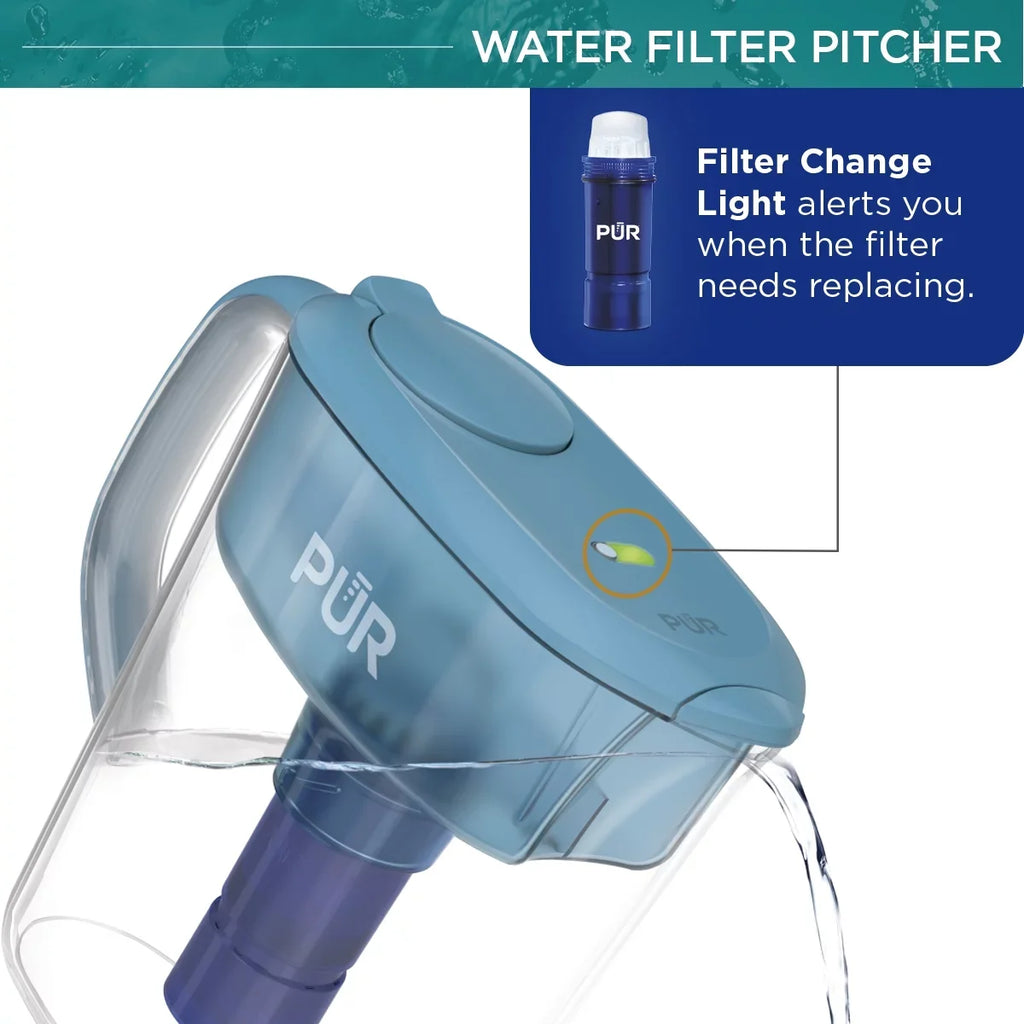 Pitcher W 10.4" 11-Cup PLUS x H L Water PUR x PPT111G Aqua, 11.4" System, 4.9", Filtration