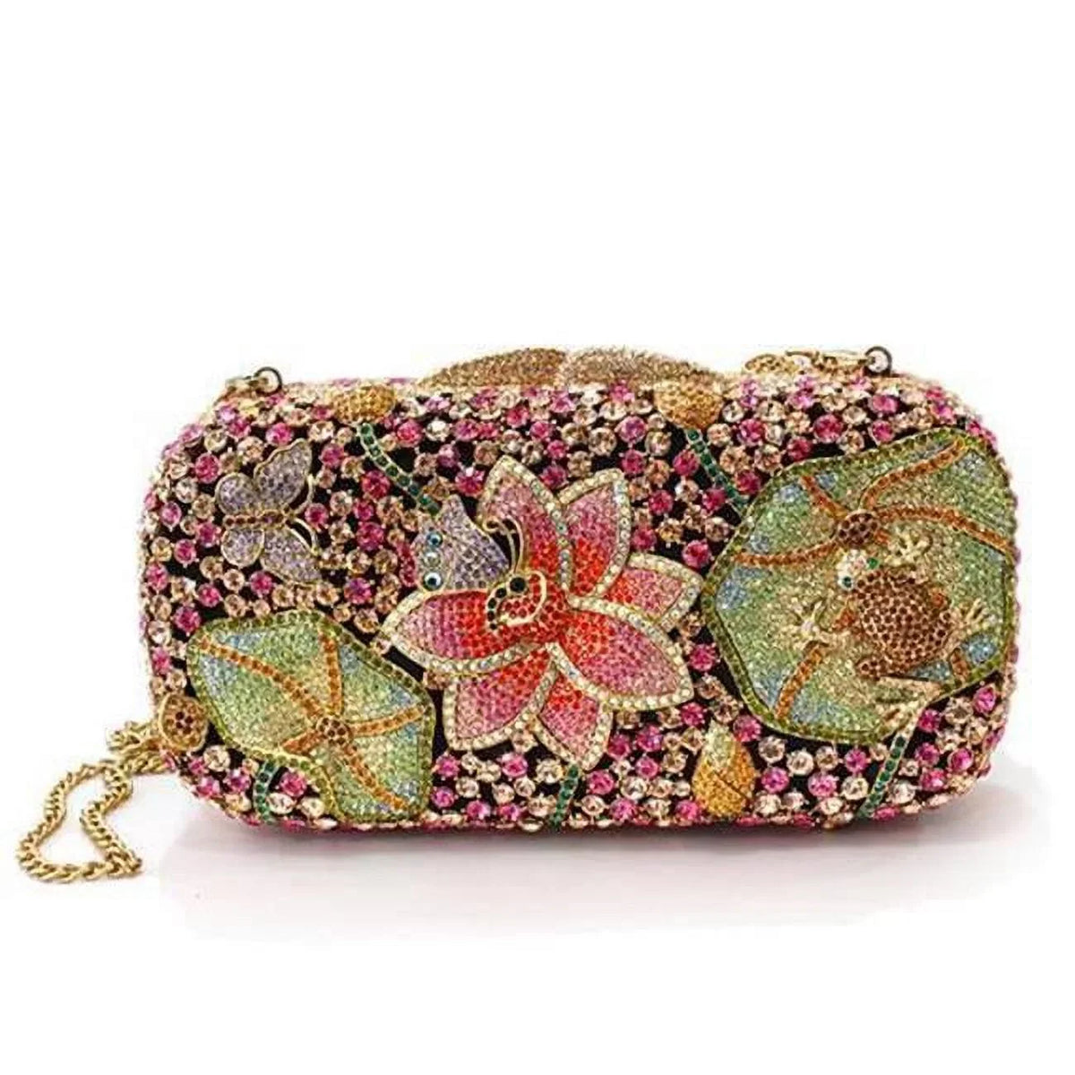 Top Women in Clutch Multi Metal Color White Crystal Grade with Gold Ancientry