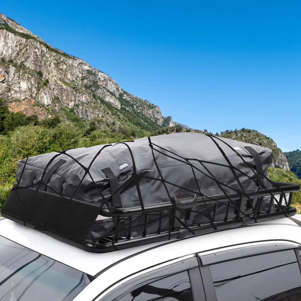 Rack Universal Duty Luggage Hook Carrier Elastic Rack Top Net Roof with Capacity Holder iMounTEK Strap 63x39x6.3in, 220lbs Heavy Basket Black Cargo Car Cargo