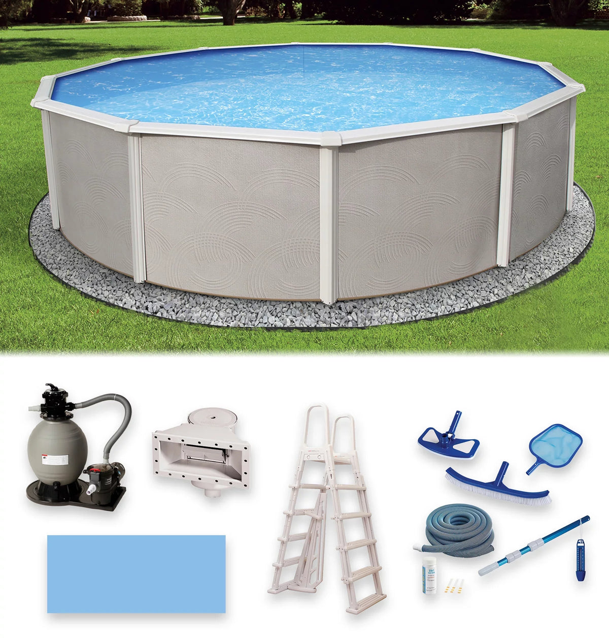 27-ft Top Package Deep Swimming 52-in Belize Wall Metal Pool Round Rail 6-in