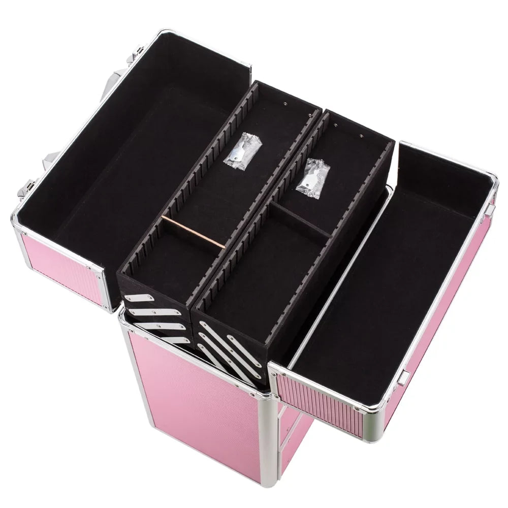 4 Pink Rolling Makeup Rolling Organizer Women, with Extendable Cases, Case Makeup Train for Tier Lockable Case Trays, Cosmetic Cosmetic WRWQ852 Cosmetic Wheels