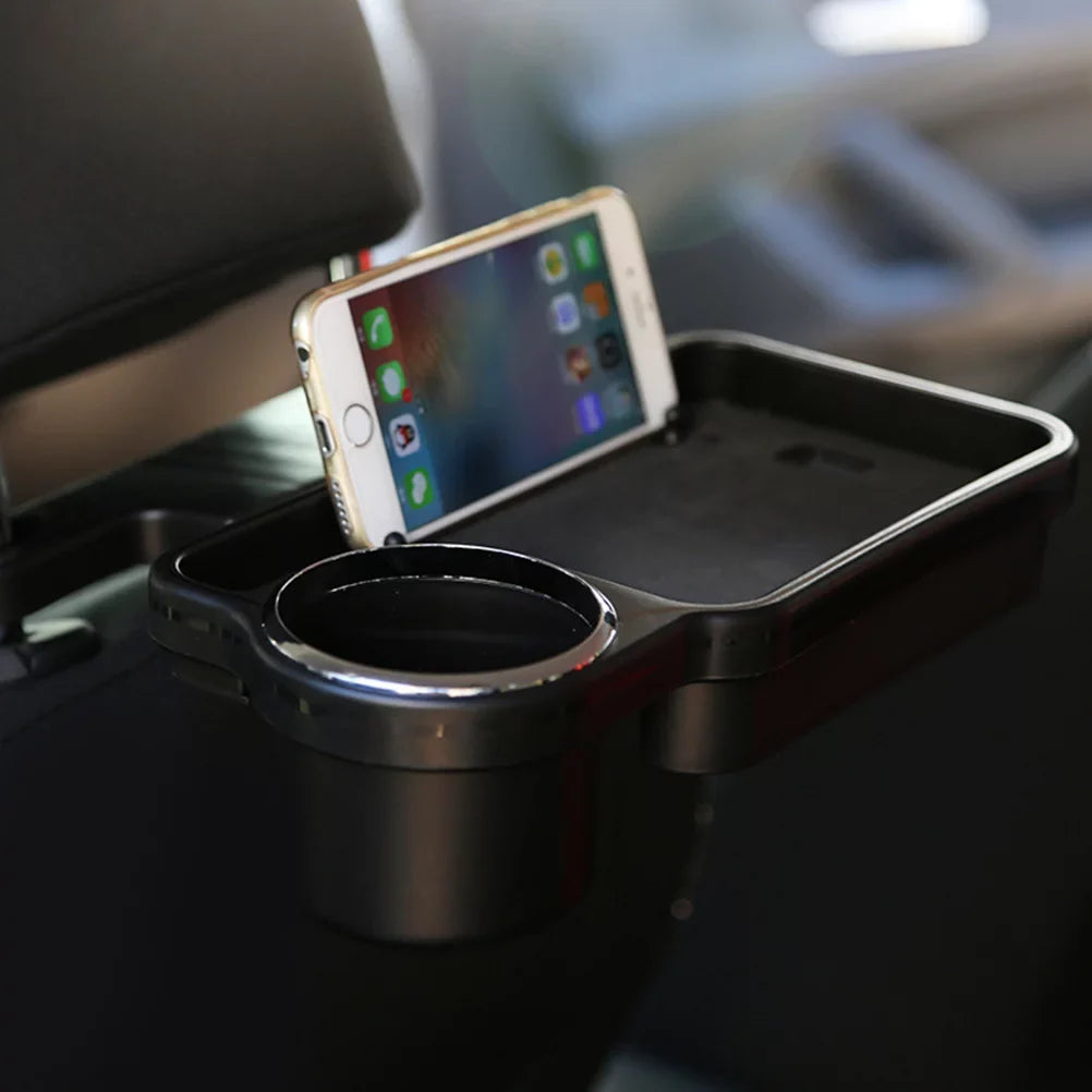 Folding Car Drink Table Back Desk Rear Tray Seat Food Holder (Black) Universal Mount Travel Cup Stand