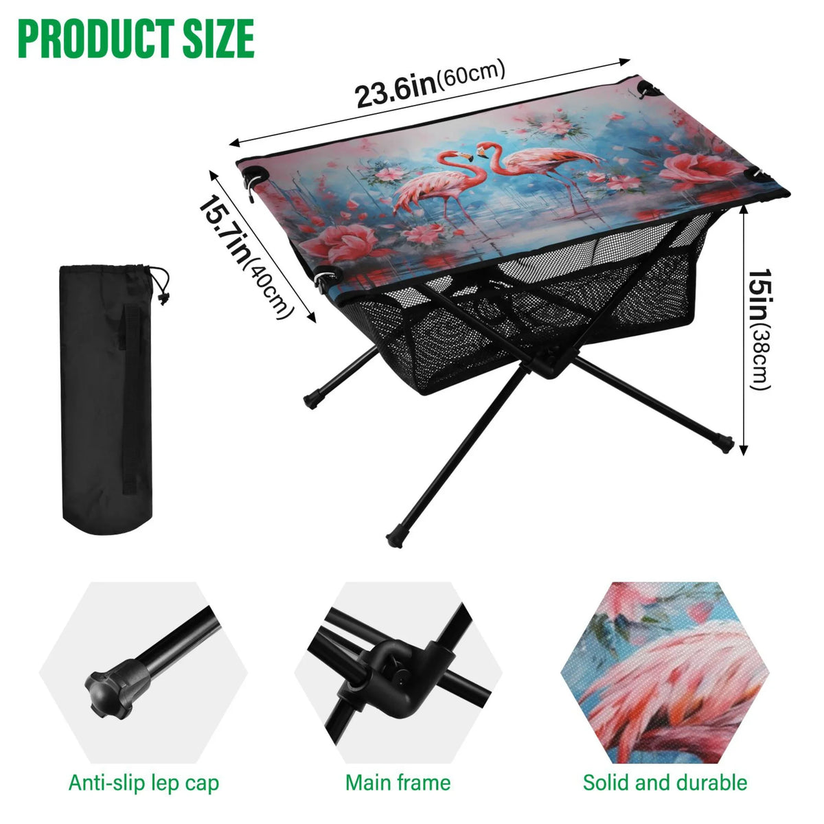 Hiking Flamingos Fishing Compact Bag Table Portable Table Table Camping Beach with Outdoor Storage Foldable and for Picnic BBQ Flowers