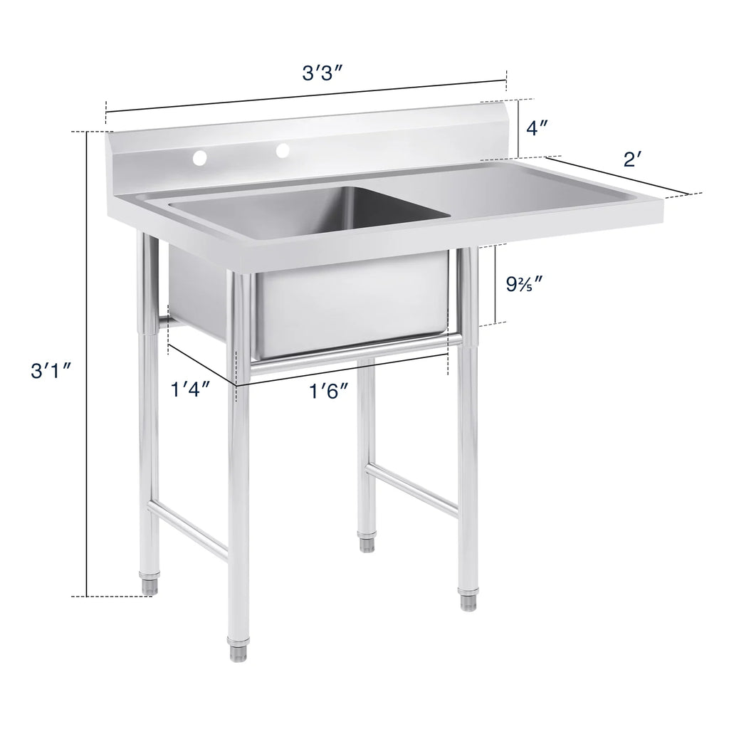 for Steel Backsplash Wilprep Bar Stainless Utility Commercial Drainboard w Kitchen Sink Strainer