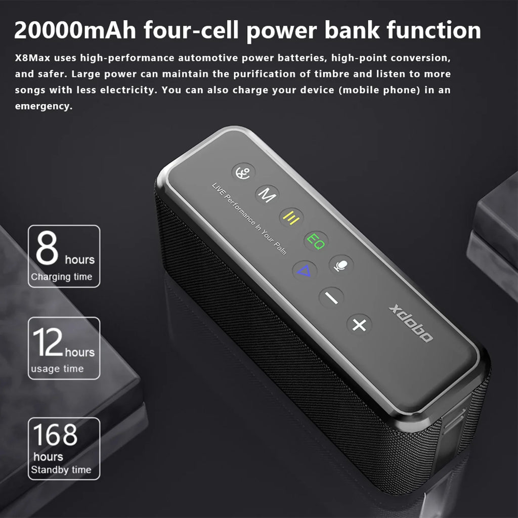 BT5.0 Long IPX5 Portable TF Anself Features, with Waterproof USB Sound, Support, Drive - XDOBO Technology Card Wireless Subwoofer Playtime X8 MAX Portable Speaker AUX Flash Speaker and HiFi