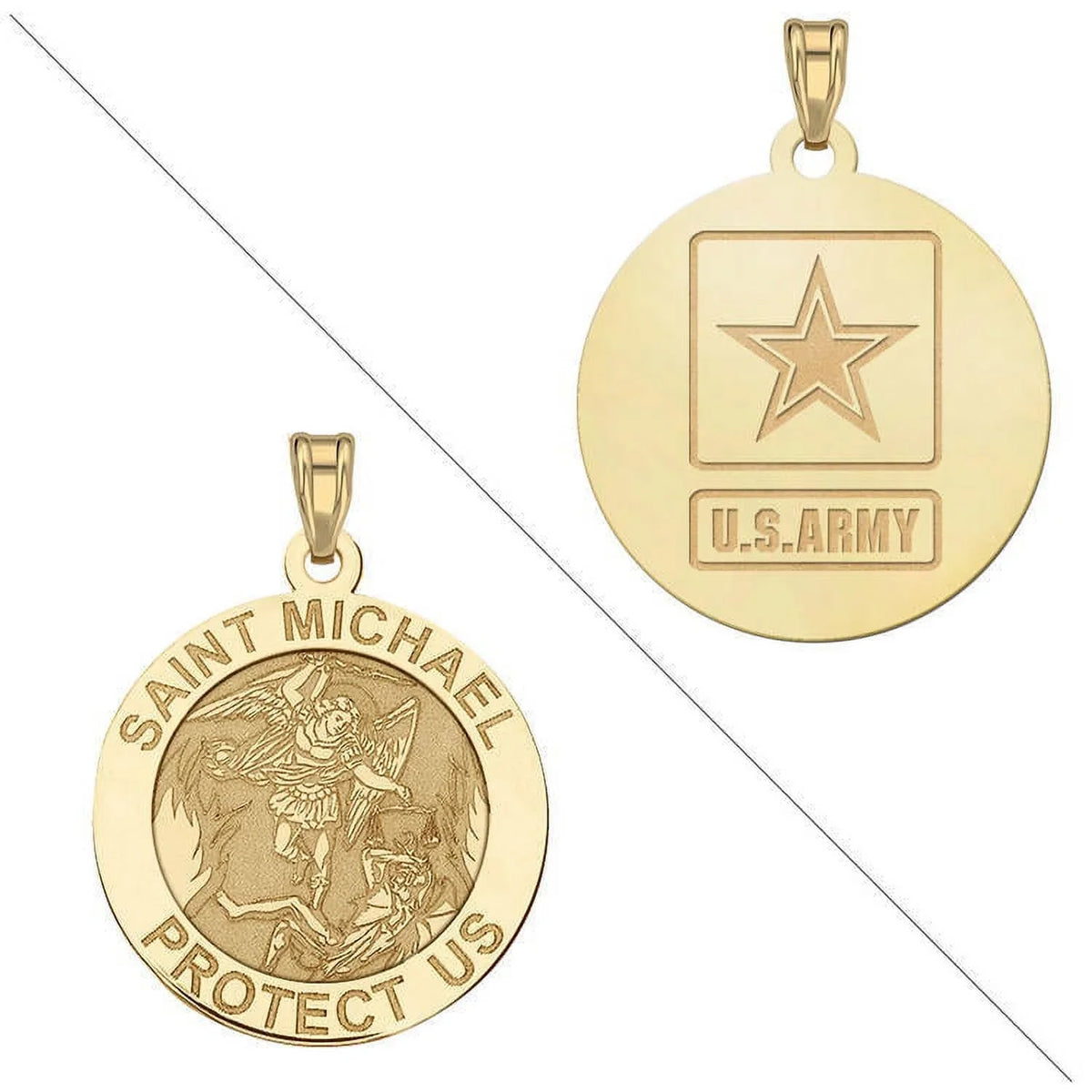 Doubledside - 14K 3/4 Solid of Religious Size Saint Yellow Medal Nickel Gold Inch Michael ARMY - a