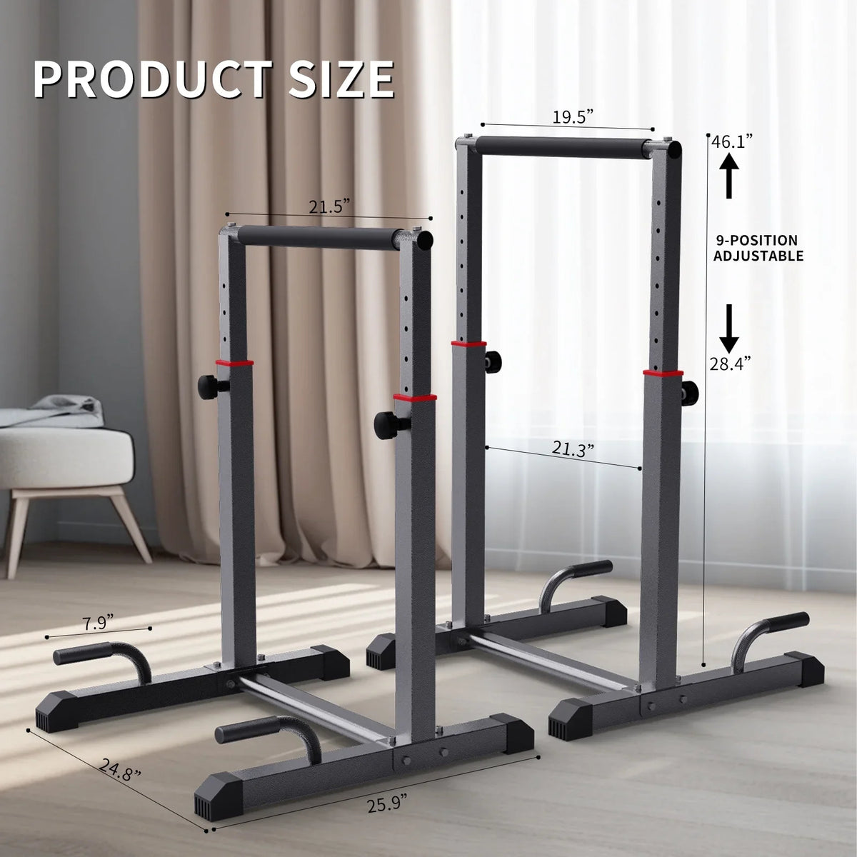 9 Dip Station Dip Heave Parallettes Station Bars Full Set, 1200lbs Level Body Adjustable, Workout Bar for Fitness,Functional Duty
