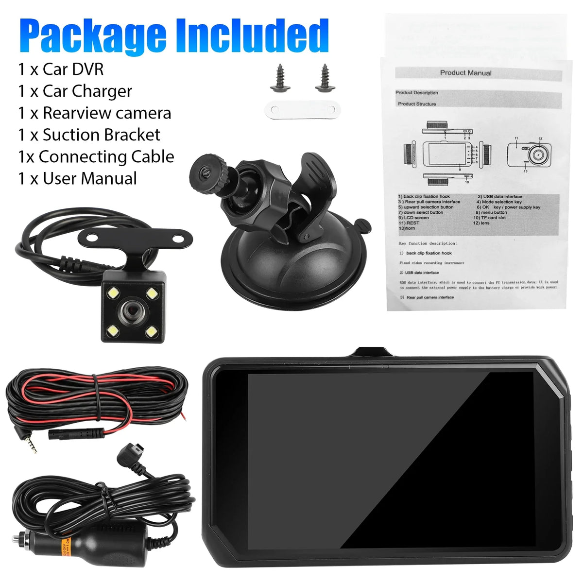 Camera Vision, Motion with and IPS with Driving Wide Dash Front Cam, Dual DVR EEEkit Dashboard 1080P Recorder Car Display, Angle, Dual 4inch Rear Lens 480P G-Sensor/ Detection Dash 170° Night Car