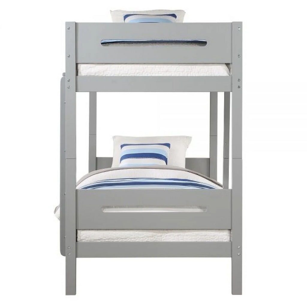 Pine Bunk Finish Bed BenJara with Twin Asin Facing Front Wood, Ladder, White Solid