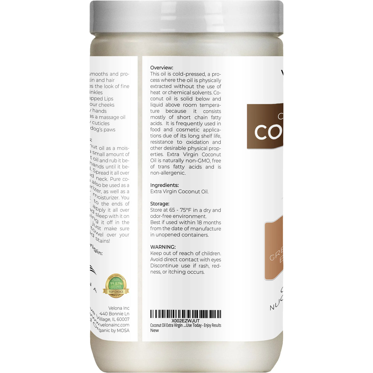 Extra Pressed Virgin Care Cosmetic Enjoy Extra Coconut Food - Body, Skin, Results USDA Hair Oil Use | | in Today | Virgin, and oz Certified Face, jar | - 64 Velona | Cold Organic Grade