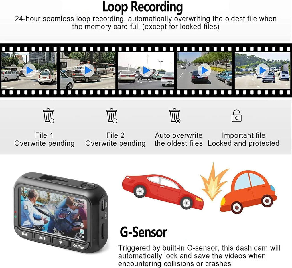 64G HD inch 2.45 WDR, IPS 2 Night and Dash SD Screen, Cars, Front for Cam Camera , Vision, Full 1080P Dash Rear,