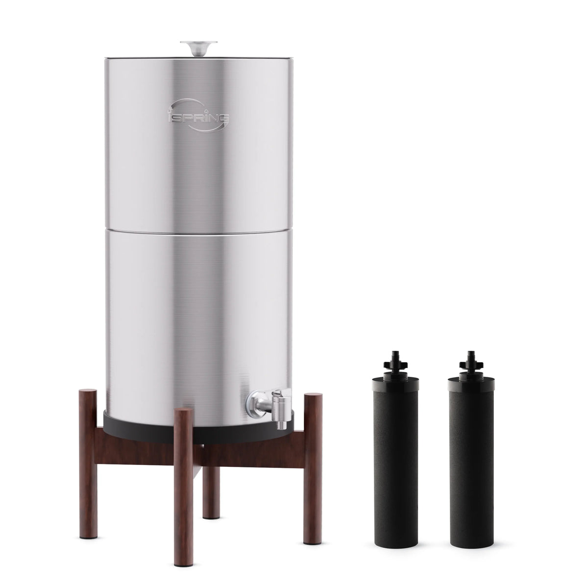 with 2 Reduction,Portable with Water System Water Countertop iSpring Water DGF2-DW Dark Wood Filter Base,3.17 Gallons Gravity-Fed Filters,Chlorine Filter Carbon Stainless Steel Activated