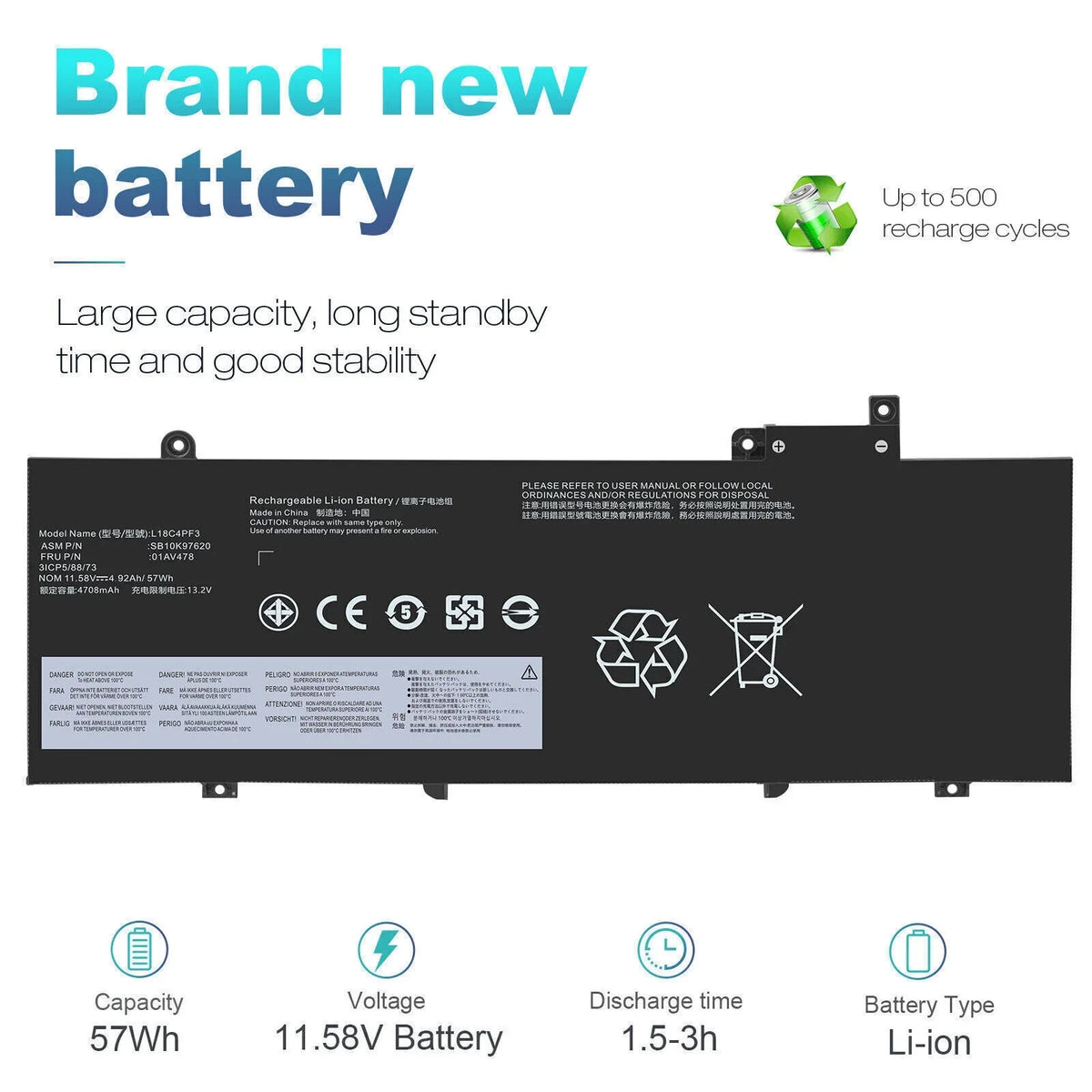 OEM 01AV478 ThinkPad SB10K97620 L17M3P72 57Wh Lenovo T480S For Battery 01AV479