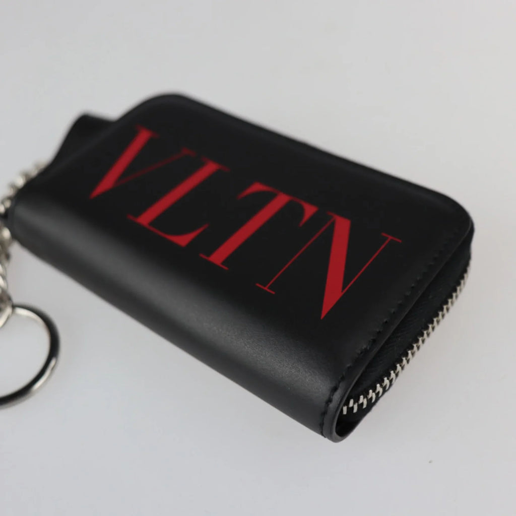 zipper round Garavani leather case key black purse red ring Pre-Owned TY2P0P24LVN metal with (Like fittings coin Valentino silver New)