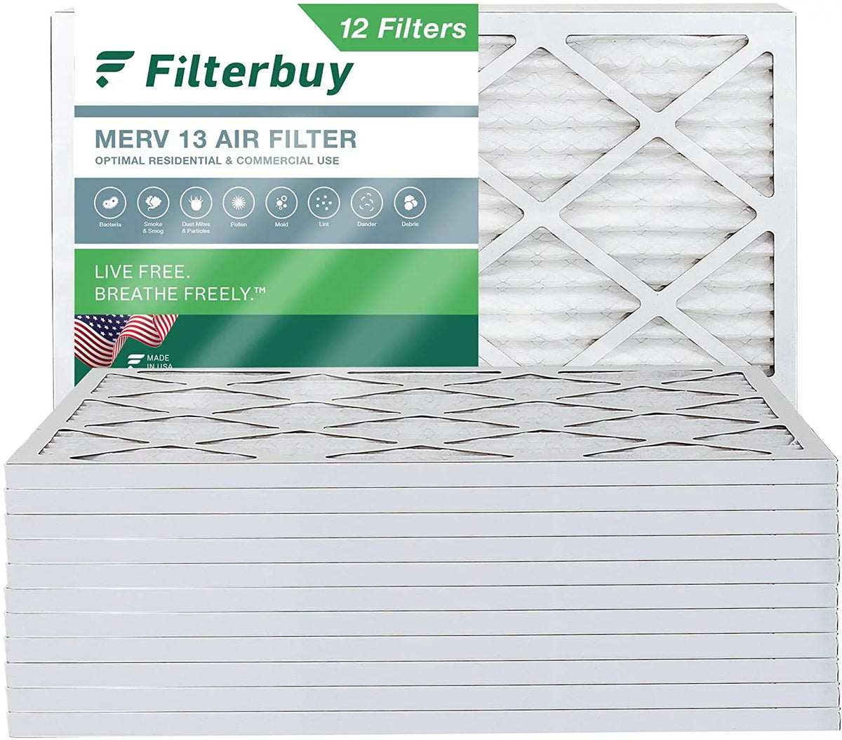 Furnace AC Air MERV HVAC 16x20x1 13 Filters Pleated (12-Pack) Filterbuy