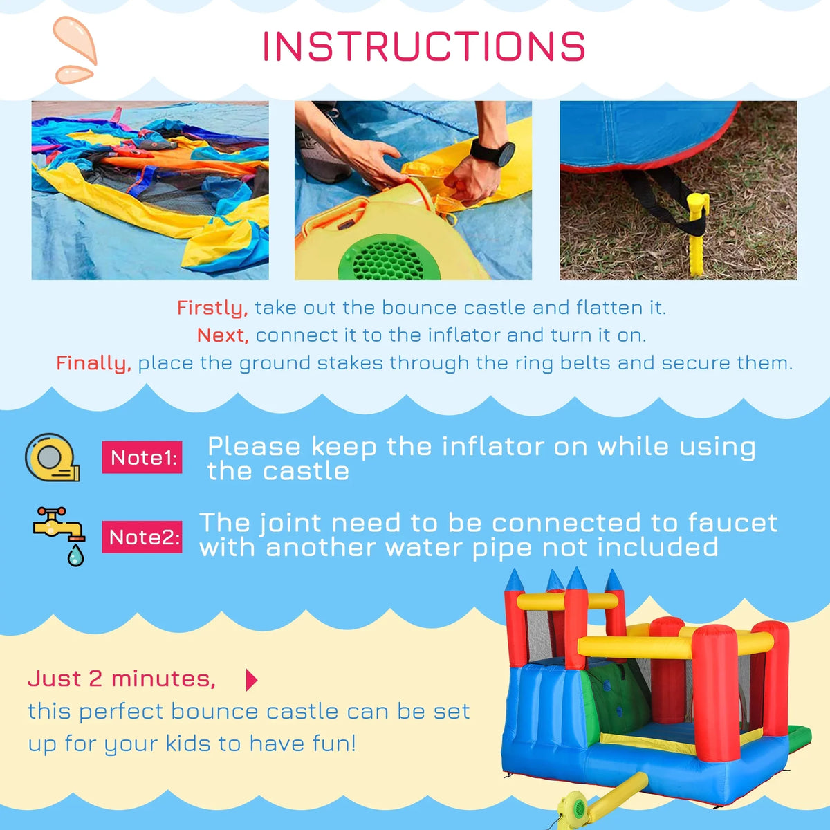 Inflator Kids Included, Water Backyard Slide Castle Bounce Inflatable House Water Water Activity Outsunny Jumping Pool, POWANLI 6-in-1 Cannon, Climbing Toy with Play Kids Outdoor Wall,