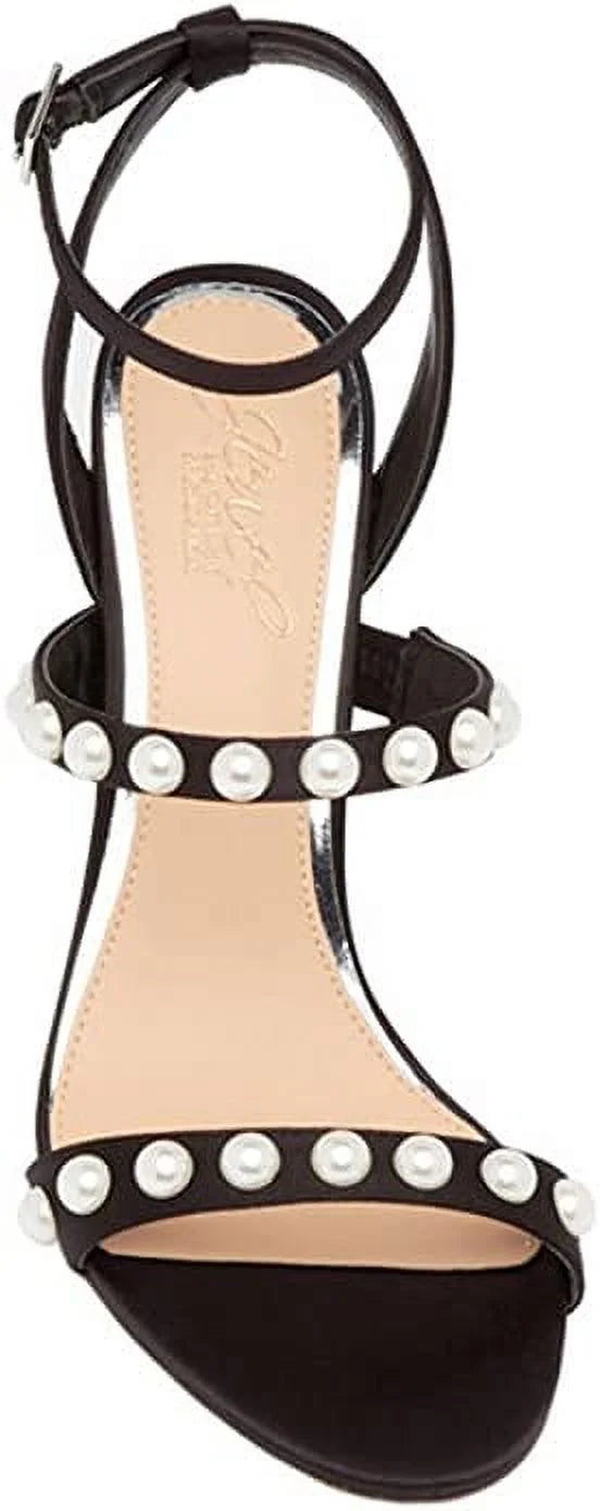 Mischka Sandal Gracie Faux Black, Pearl 8 Satin Jewel Badgley