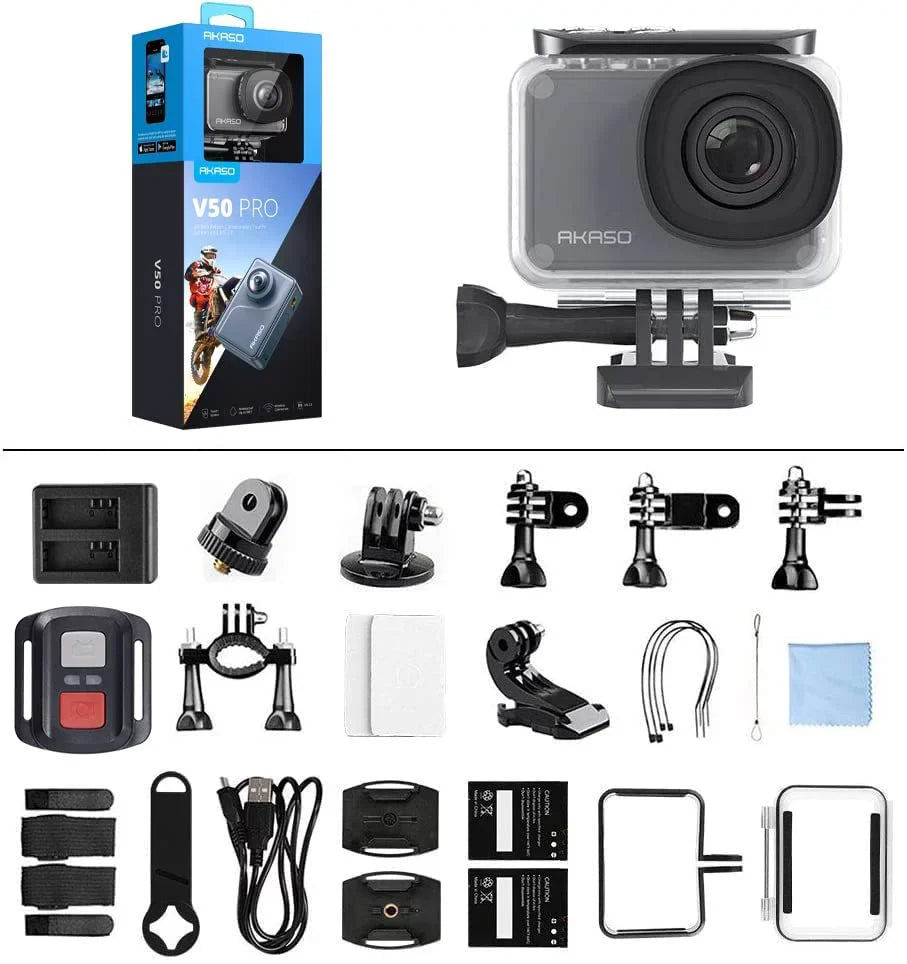 Touch Helmet V50 with Support Kit Web Mic WiFi AKASO 4K30fps EIS 20MP Action with Remote Camera Waterproof Camera Accessories Screen 100 Camera Sports Pro Camera External Control feet