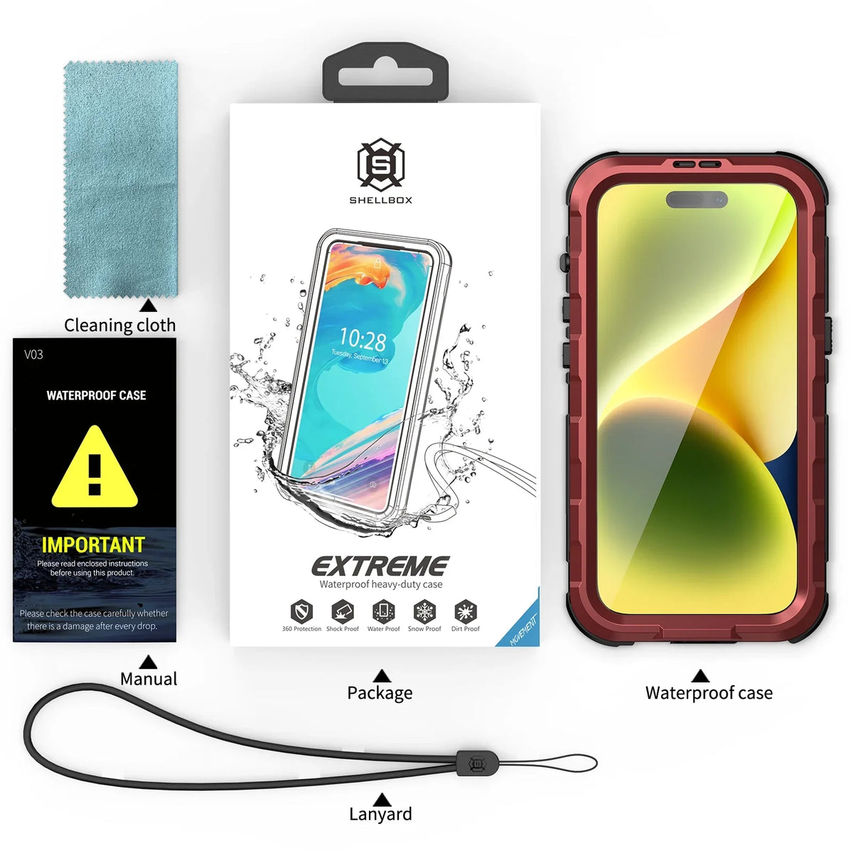 Full Built-in Protector,Underwater Protection Sturdy Pro Screen Lens Case iPhone with 15 for for Pro, Full-Body and iPhone Camera Dustproof 15 Cover Shockproof Waterproof Sealed Red