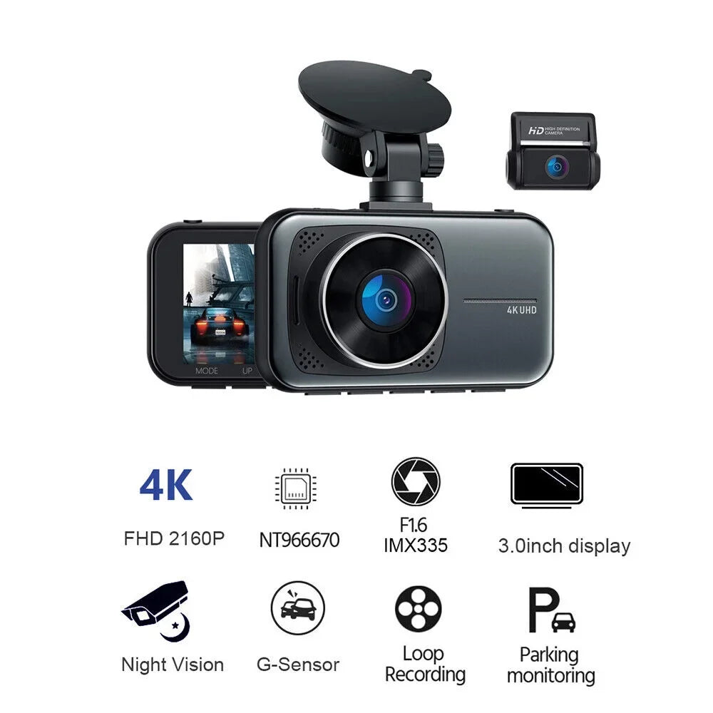 Rear 256GB Front Mode Support Parking Dual Wide Vision Full Dash Max 3 Cam 4K/2.5K+1080P 3.16" 24H ONEMAYSHIP Channel HD Night WDR Angle