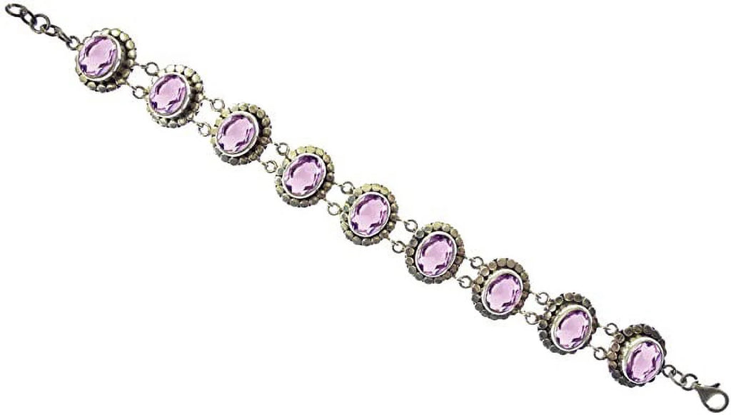 Unique Designer Sterling Beautifully 7.5” Silver Gemstone Length Gypsy Handcrafted 925 for Amethyst Inch / Genuine Tribal Ethnic Fashion Purple 8” Bracelet Women Adjustable to