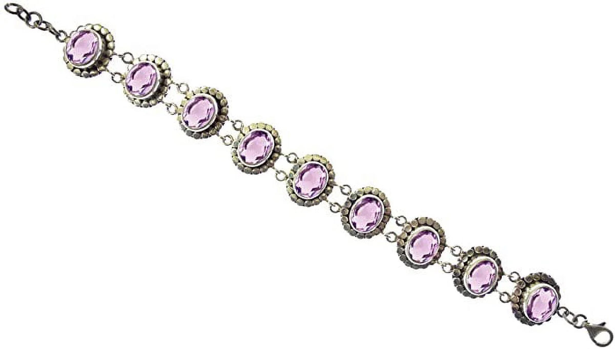 Unique Designer Sterling Beautifully 7.5” Silver Gemstone Length Gypsy Handcrafted 925 for Amethyst Inch / Genuine Tribal Ethnic Fashion Purple 8” Bracelet Women Adjustable to
