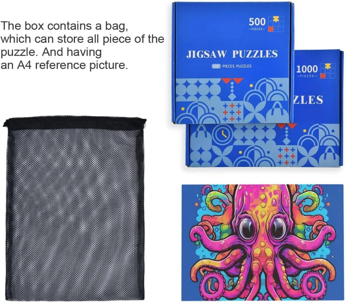 with Storage Octopus to Picture Easy Zigsaw Pieces, Reference Solve and Bag 1000 Jigsaw Eyes Big Puzzle