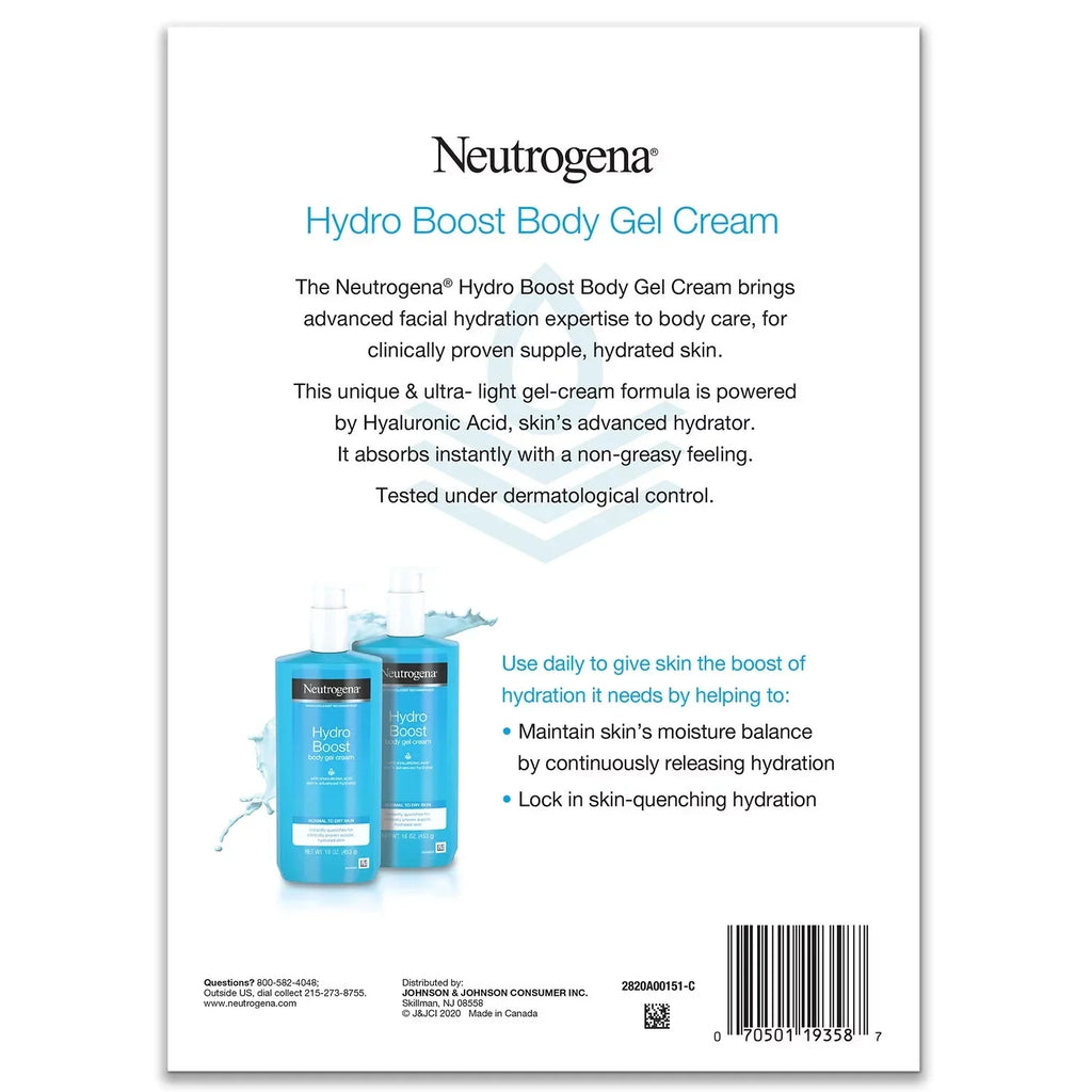 Acid, 2) Hyaluronic Body Fast with Hydro Hydrating Cream Boost Absorbing S Fragrance-Free for Neutrogena (Pack Cream Gel of