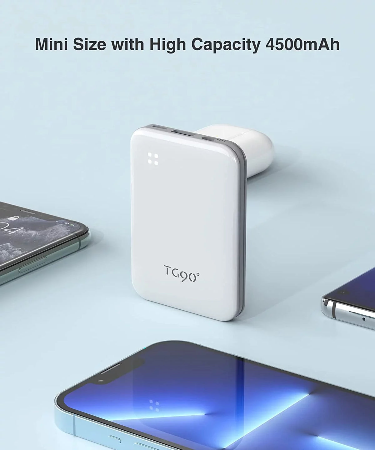 Charger Power and Small Compatible Cable, Pro Portable TG90 Pro Mini Portable with White 4500mah Pro Max/X/XS/8/7/6/SE More Bank iPhone Charger Built-in 13/13 Max/12/12 Phone with Max/11/11 Cell