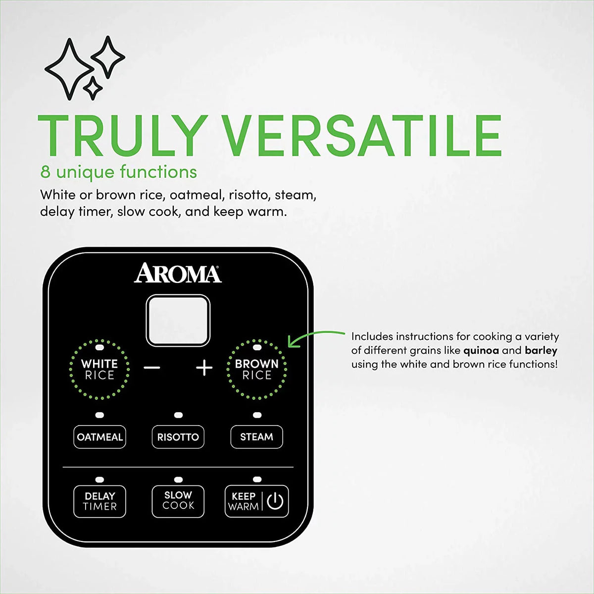 Steel Risotto, 2O2O model ARC-994SB 8-cup Grain Aroma Stainless Rice Oatmeal, Steam, Slow Cook, & Cooker Housewares cooked/4-cup uncooked/2Qt,