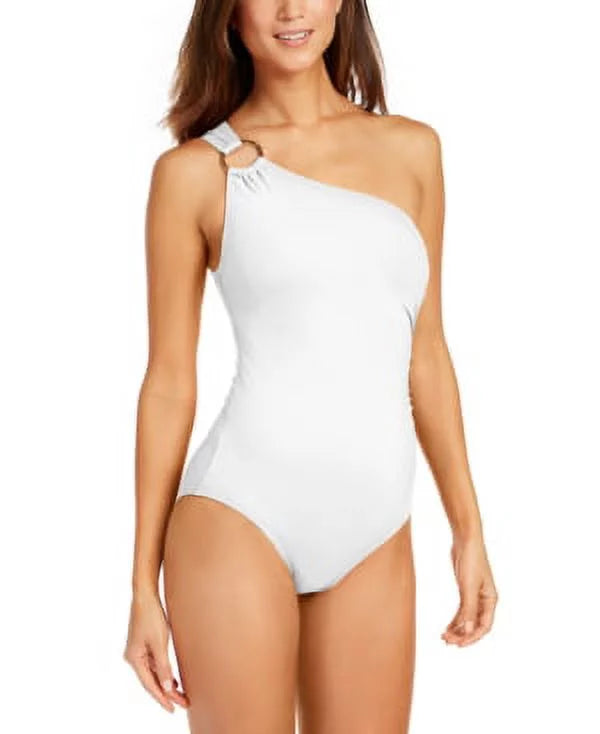 US Michael 14 Embellished Swimsuit, One-Piece Underwire Kors One-Shoulder WHITE