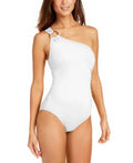 US Michael 14 Embellished Swimsuit, One-Piece Underwire Kors One-Shoulder WHITE
