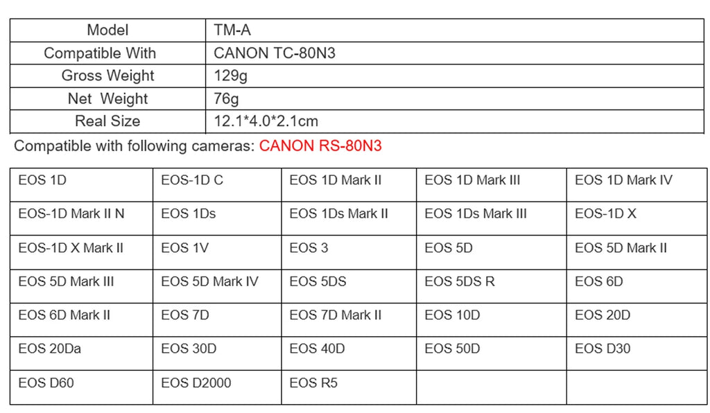 X III Mark 7D IV R C III EOS X II Intervalometer 1D Mark 1D Canon JJC 50D 5DS 1Ds Mark 1D 1D 1D 5DS Remote 6D Mark Timer for 6D EOS 7D II Shutter TM-A II II II II R5 III IV Mark Mark N 5D Cord II