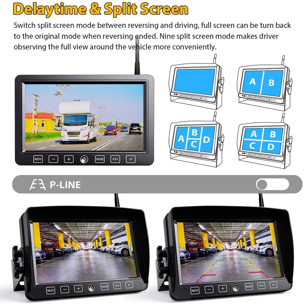 Rear Camera Camera Recorder Backup Monitor Kit Long for Pickup Wireless Signal RV Range Truck Motorhome 1080P Xroose CM1 with Button Trailer, Monitor View DVR Touch Camper, for + 7” Extra