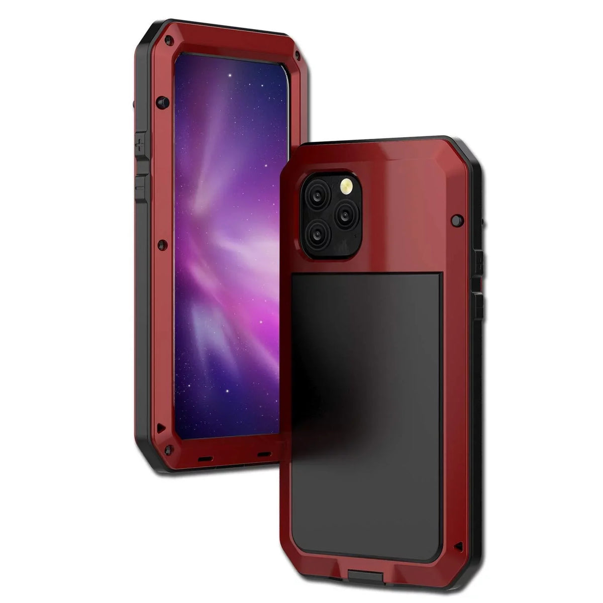 Military Rugged Scratch Heavy iPhone Aluminum Protection, 14 Resistant Gorilla Outdoor Metal (Red) Grade Pro Case Travel Shockproof Duty and Glass