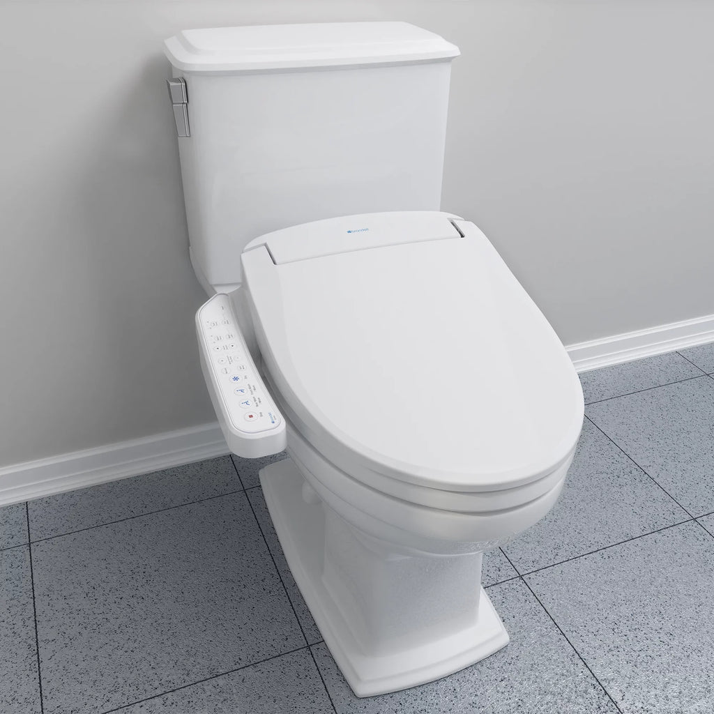 Brondell Bidet Swash SE400 Nozzle, Stainless with Sidearm, White Dryer Steel Round and Seat
