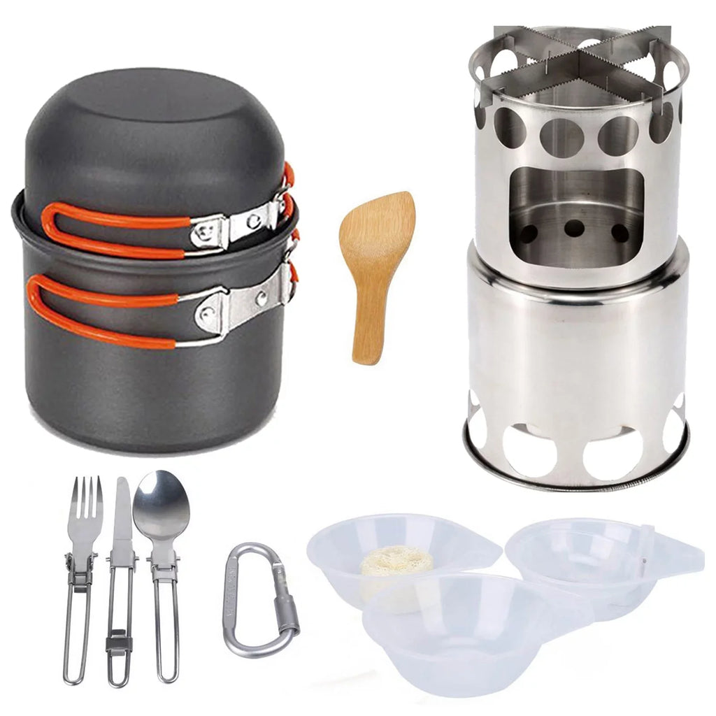 ammoon Set with Steel Stove Cutlery Picnics Cooking Lightweight and Stainless for Backpacking Aluminum Pot Utensils Ideal Camping and