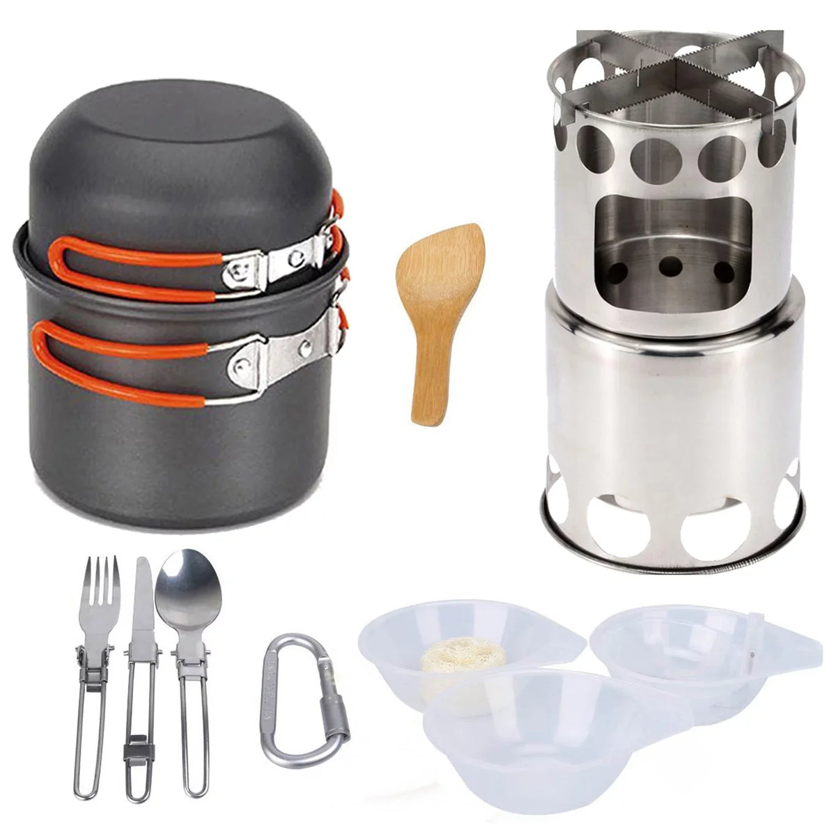 ammoon Set with Steel Stove Cutlery Picnics Cooking Lightweight and Stainless for Backpacking Aluminum Pot Utensils Ideal Camping and