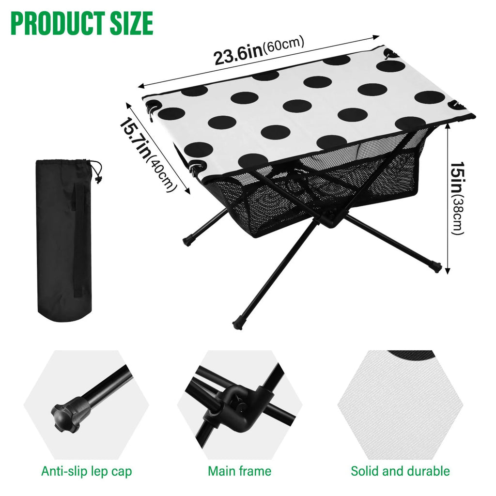 Bag Table for Picnic Table Table Black Portable Camping Dots with Hiking Storage BBQ Foldable Polka Compact Fishing Outdoor Beach