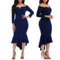 V 3/4 Cocktail Dresses Prom Ball Long Women's Neck Maxi Bridesmaid Party Sleeve Casual Dresses KISSMODA Formal Bodycon