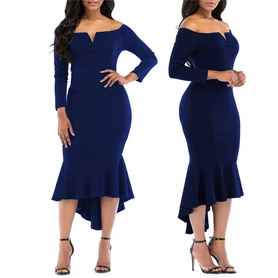 V 3/4 Cocktail Dresses Prom Ball Long Women's Neck Maxi Bridesmaid Party Sleeve Casual Dresses KISSMODA Formal Bodycon