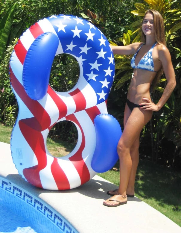 Flag 2-Person Lounger American Swimming - Circular Duo Inflatable Swimline Pool Patriotic 65"