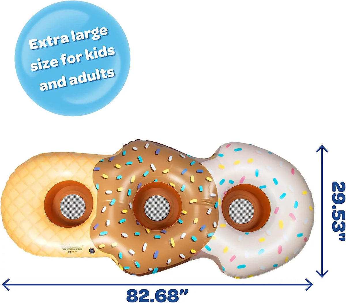 '- Aquamazing Swimming - Cream 3 Giant Inflatable Perfect 7 Huge Cone Kids, Adults- Ice Summer for XL People for Long Pool Ft Tube Sections Float Mesh Seats