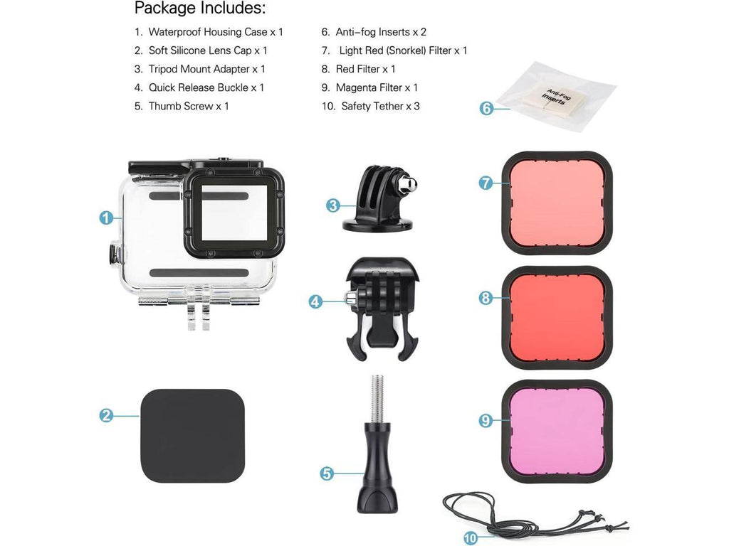 Waterproof for Buckle, 5 Cap 7 Filters Housing Quick Hero Hero 6 Dive 45m Tripod Underwater with - (2018) Black Adapter, Backdoor, Thumb Include Dive 3-Pack Lens Case Release GoPro Screw,