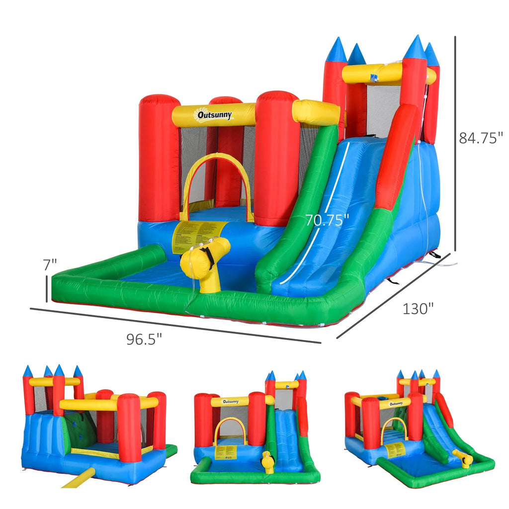 Inflator Kids Included, Water Backyard Slide Castle Bounce Inflatable House Water Water Activity Outsunny Jumping Pool, POWANLI 6-in-1 Cannon, Climbing Toy with Play Kids Outdoor Wall,