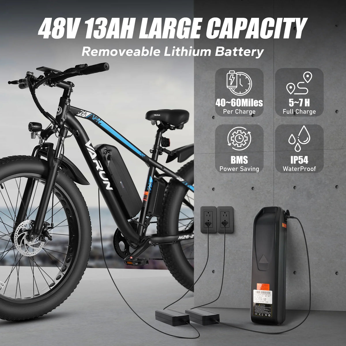 60+ 750W with 26" Adults Lockable E for Bike Features Fat Electric 13AH Tire Electric 7-Speed, 25MPH to Miles - 48V Mountain Removable Battery Up Bikes Suspension Peak VARUN - - Ebikes Bike