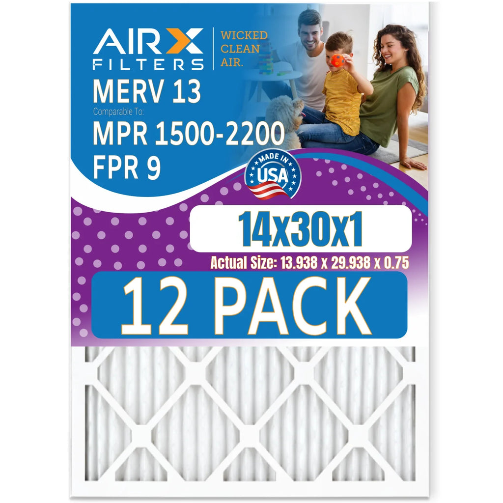 of AIR. by Pack 9 Made CLEAN 13 FILTERS 14x30x1 - FPR Filters Air 12 & Filter Comparable MPR - WICKED 1500 USA AIRX Rating, MERV in 2200 Furnace to