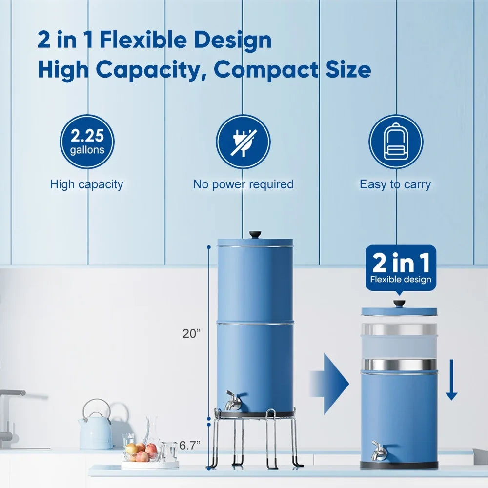 Huiop Water Filter,2.25 WaterWater Countertop Spirastell Steel Stainless Filter Steel Filter