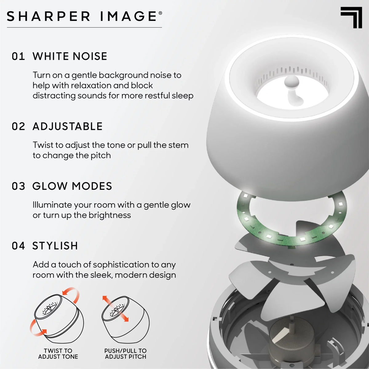 LED With Sharper Glow Image® White Noise Soother Wind, Machine Sound
